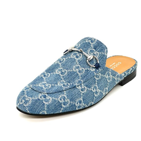Gucci Princetown GG Monogram Denim Horsebit Flat Mule Slide Sandals Loafers - Picture 4 of 16